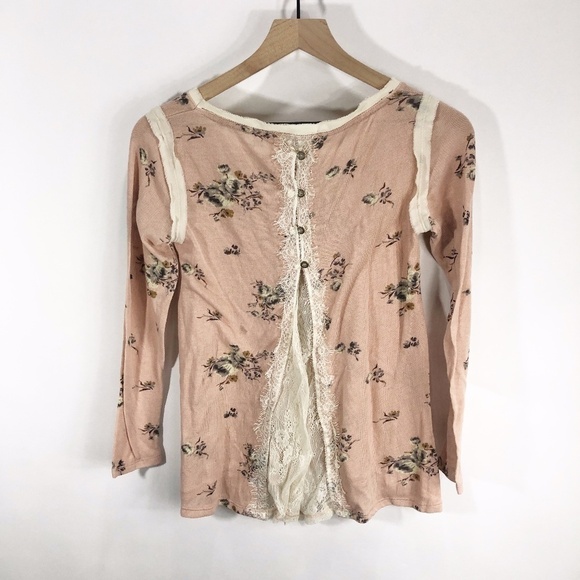 Rewind Pink floral lace back sweater long sleeved - Picture 1 of 6